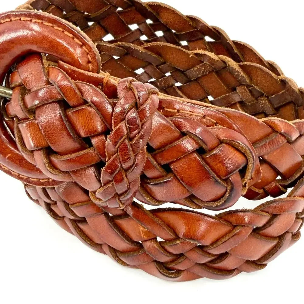 Vintage 90s Turkish Collection Brown Genuine Leather Woven Belt